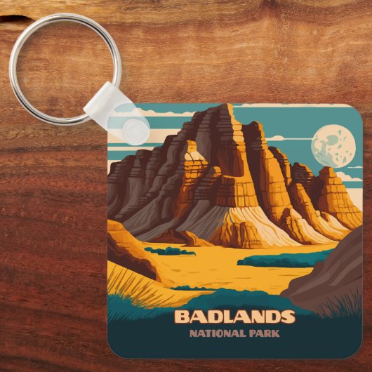 Badlands Nationalpark Berge Retro Schlüsselanhänger (Vorderseite)