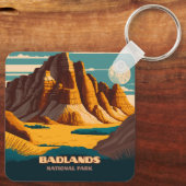 Badlands Nationalpark Berge Retro Schlüsselanhänger (Rückseite)