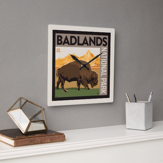Badlands-Nationalpark | Buffalo Quadratische Wanduhr (Büro)