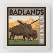 Badlands-Nationalpark | Buffalo Quadratische Wanduhr (Vorderseite)