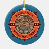 Badlands Nationalpark Buffalo Retro Kompass Keramik Ornament (Hinten)