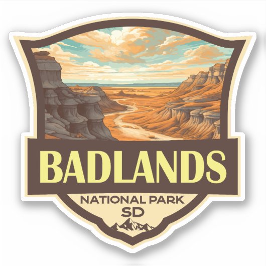 Badlands Nationalpark Illustration Retro Aufkleber (Vorderseite)