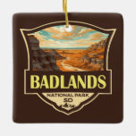 Badlands Nationalpark Illustration Retro Keramikornament<br><div class="desc">Badlands Vektorgrafik Design. Die dramatische Landschaft des Parks erstreckt sich über mehrere Gesteinsformationen,  steile Schluchten und Türme. Bison,  Bighorn,  Schafe und Präriehunde bewohnen ihr sich ausbreitendes Grasland.</div>