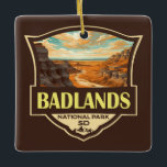 Badlands Nationalpark Illustration Retro Keramikornament<br><div class="desc">Badlands Vektorgrafik Design. Die dramatische Landschaft des Parks erstreckt sich über mehrere Gesteinsformationen,  steile Schluchten und Türme. Bison,  Bighorn,  Schafe und Präriehunde bewohnen ihr sich ausbreitendes Grasland.</div>