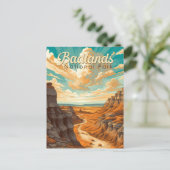 Badlands Nationalpark Illustration Retro Postkarte (Stehend Vorderseite)
