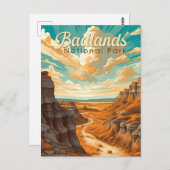 Badlands Nationalpark Illustration Retro Postkarte (Vorne/Hinten)