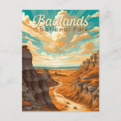 Badlands Nationalpark Illustration Retro Postkarte (Vorderseite)