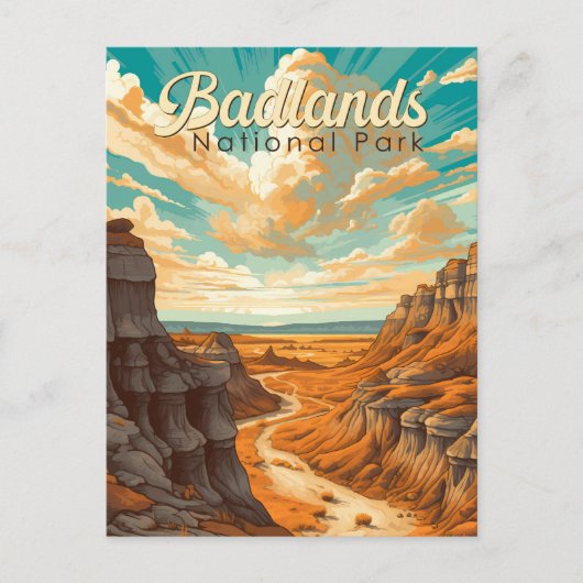 Badlands Nationalpark Illustration Retro Postkarte (Vorderseite)