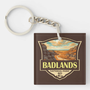 Badlands Nationalpark Illustration Retro Schlüsselanhänger