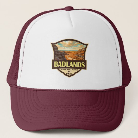 Badlands Nationalpark Illustration Retro Truckerkappe (Vorderseite)