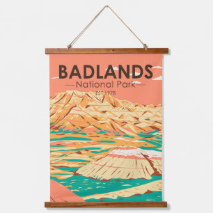Badlands Nationalpark Landschaft Vintag Wandteppich Mit Holzrahmen