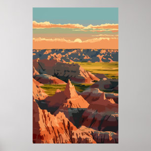 Badlands Nationalpark - Retro Print Poster
