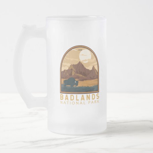 Badlands Nationalpark Vintages Emblem Mattglas Bierglas (Links)
