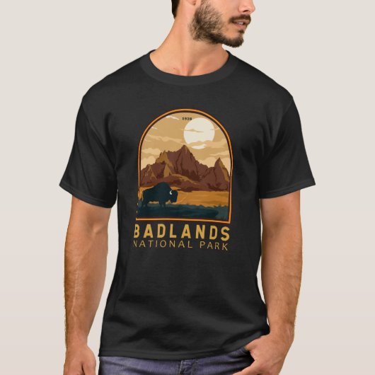 Badlands Nationalpark Vintages Emblem T-Shirt (Vorderseite)