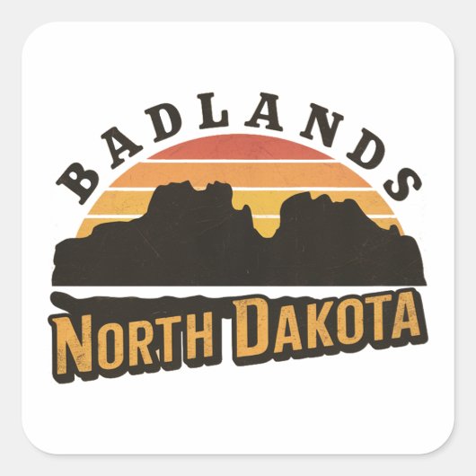 Badlands North Dakota Retro Quadratischer Aufkleber (Vorderseite)