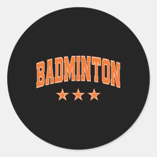 Badminton All Orange Stars Clic Retro Varsity Text Runder Aufkleber