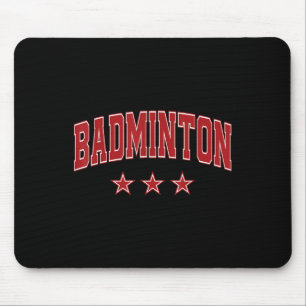 Badminton All Red Stars Clic Retro Varsity Text  Mousepad