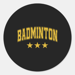 Badminton All Yellow Stars Clic Retro Varsity Text Runder Aufkleber