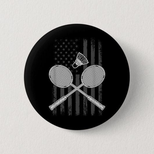 Badminton And Shuttle American Flag  Button (Vorderseite)