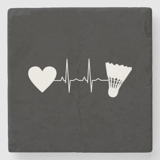 Badminton - Badminton Ball Heartbeat Steinuntersetzer (Vorderseite)