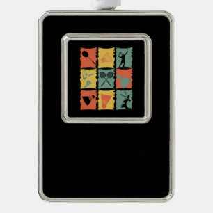 Badminton Badminton Player Retro Rahmen-Ornament Silber