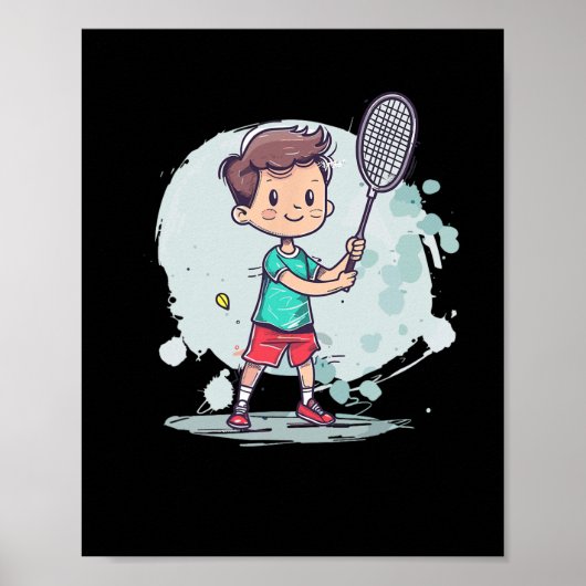 Badminton Boy Comic Shuttle Player Poster (Vorne)