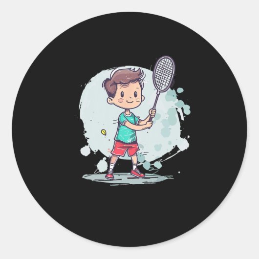 Badminton Boy Comic Shuttle Player Runder Aufkleber (Vorderseite)