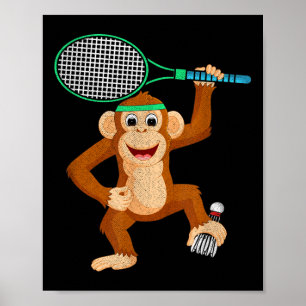 Badminton Chimpanzee Animal Sport Spaß Shirt Gesch Poster