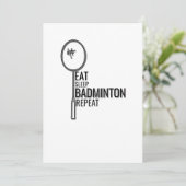 Badminton - Eat Sleep Badminton Wiederholung Einladung (Stehend Vorderseite)