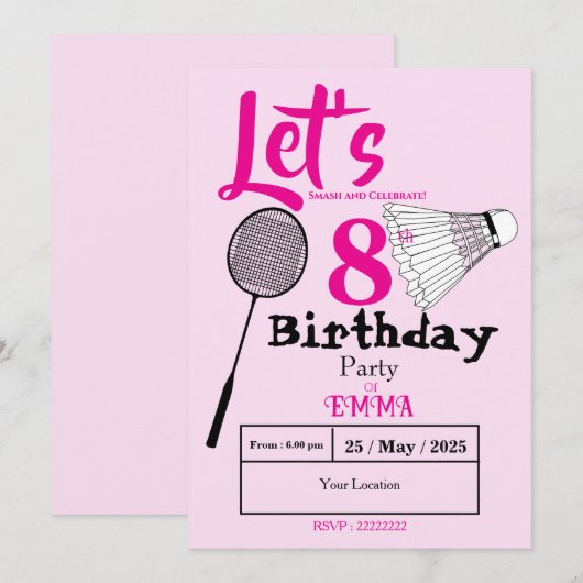 Badminton Einladung (Vorne/Hinten)