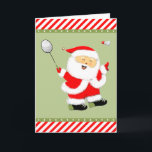 Badminton Feiertagskarte<br><div class="desc">Das schöne Badminton-Design mit dem Weihnachtsmann,  der kurz davor steht,  eine Birdie zu zerschlagen.</div>