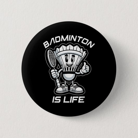 Badminton Forever Cartoon Shuttle und Racket Graph Button (Vorderseite)