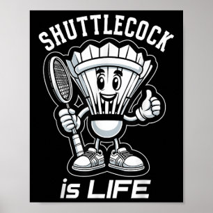 Badminton Forever Cartoon-Shuttlecock und Schläger Poster