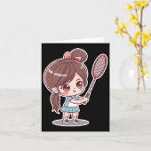 Badminton Girl Comic Style Shuttlespiel für Mädche Karte (Gelbe Blume)