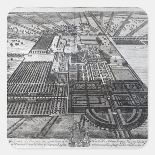 Badminton House im Landkreis von Gloucester Quadratischer Aufkleber (Vorderseite)