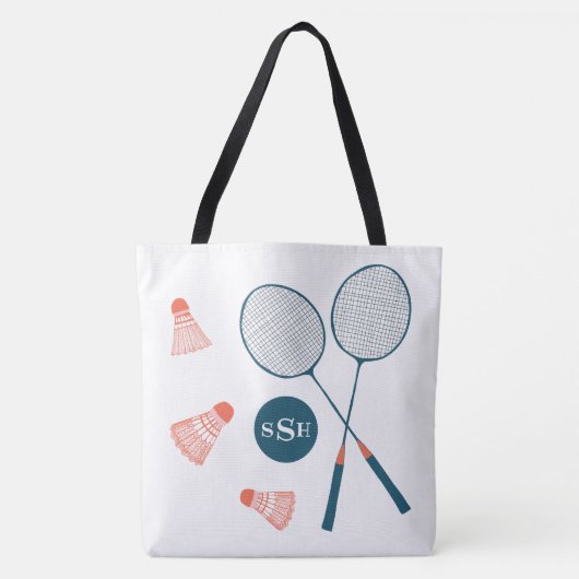 Badminton Illustration Vintage Tasche MIT MONOGRAM (Vorderseite)