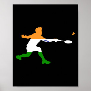 Badminton Indian Flag Racquet Shuttle Men Player Poster