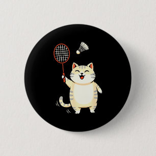 Badminton-Katze Cartoon-Art, Lustiges Katzen-Desig Button