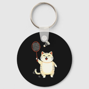 Badminton-Katze Cartoon-Art, Lustiges Katzen-Desig Schlüsselanhänger