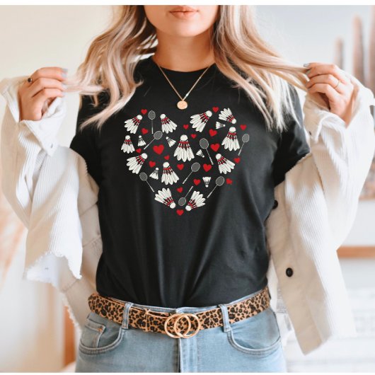 Badminton Liebe Heart Shuttlecocks & Rackets T-Shirt