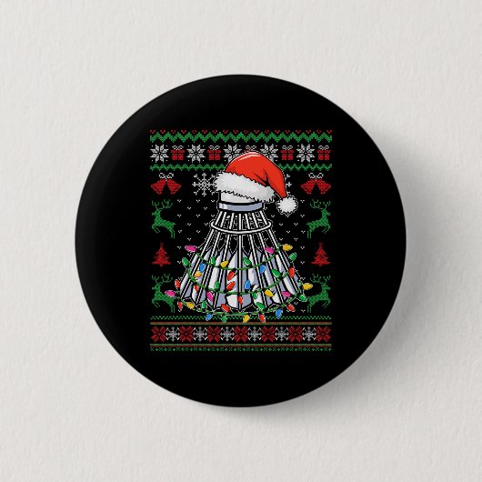 Badminton Lover Christmas Shuttle Weihnachtsmannmü Button (Vorderseite)