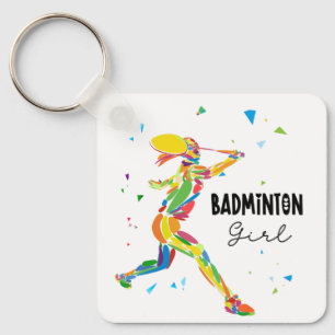 Badminton-Mädchen Abstrakt Farbige Sportlerin Schlüsselanhänger
