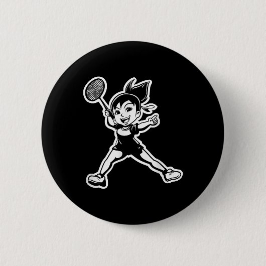 Badminton Mädchen Comic Shuttle Spieler Button (Vorderseite)