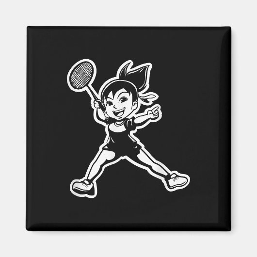 Badminton Mädchen Comic Shuttle Spieler Magnet (Vorne)