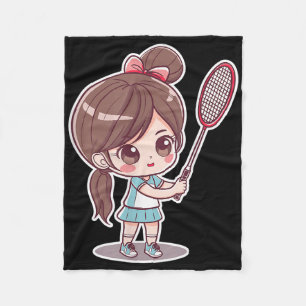 Badminton Mädchen Comic-Stil Federball Spiel für M Fleecedecke