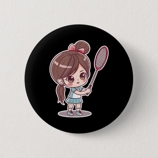Badminton Mädchen Comic Style Federball Spiel für Button (Vorderseite)