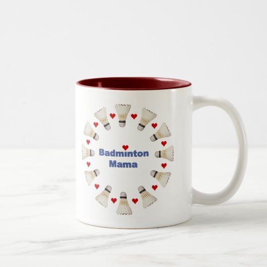 Badminton-Mutter Hearts Zweifarbige Tasse (Rechts)