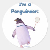 Badminton Penguin Runder Aufkleber (Vorderseite)