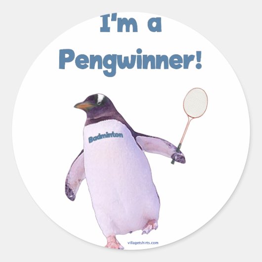 Badminton Penguin Runder Aufkleber (Vorderseite)