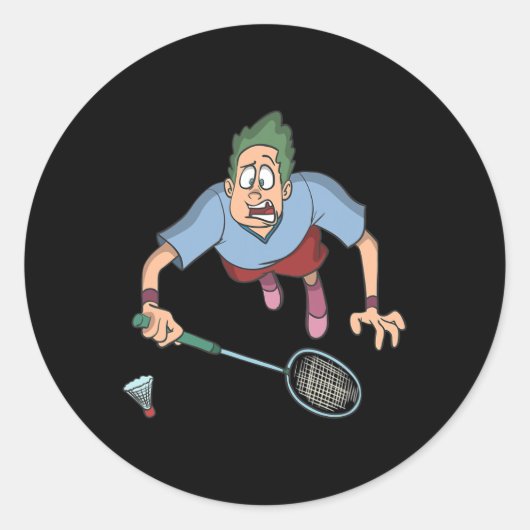 Badminton Player Jumping Runder Aufkleber (Vorderseite)